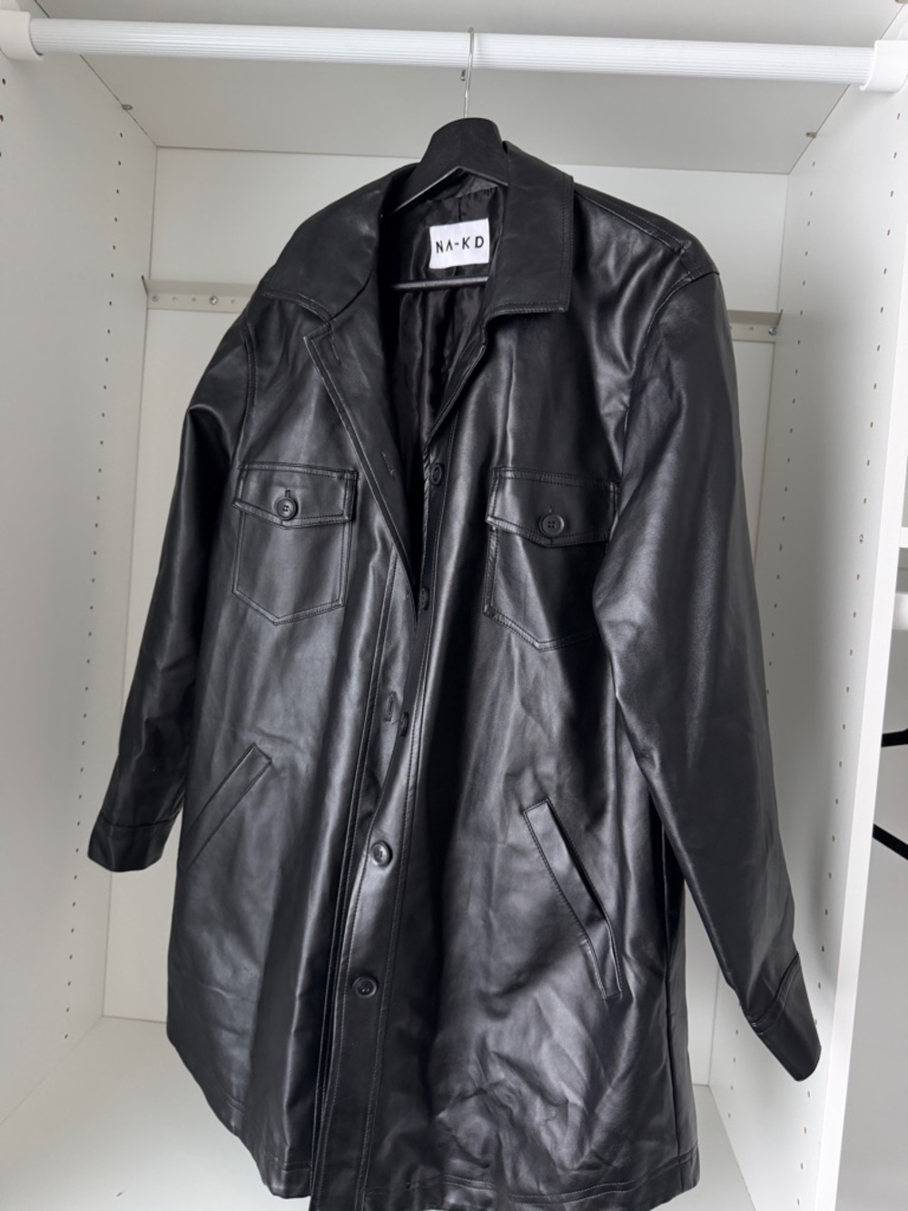 NA-KD Black Faux Leather Button-Front Jacket